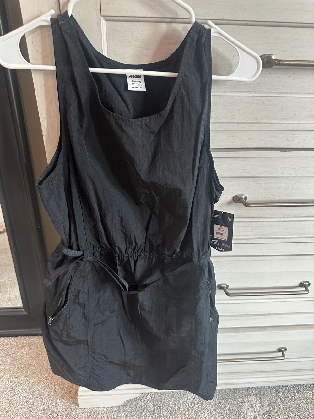 Avia Black Athletic Tank Dress with Drawstring Waist